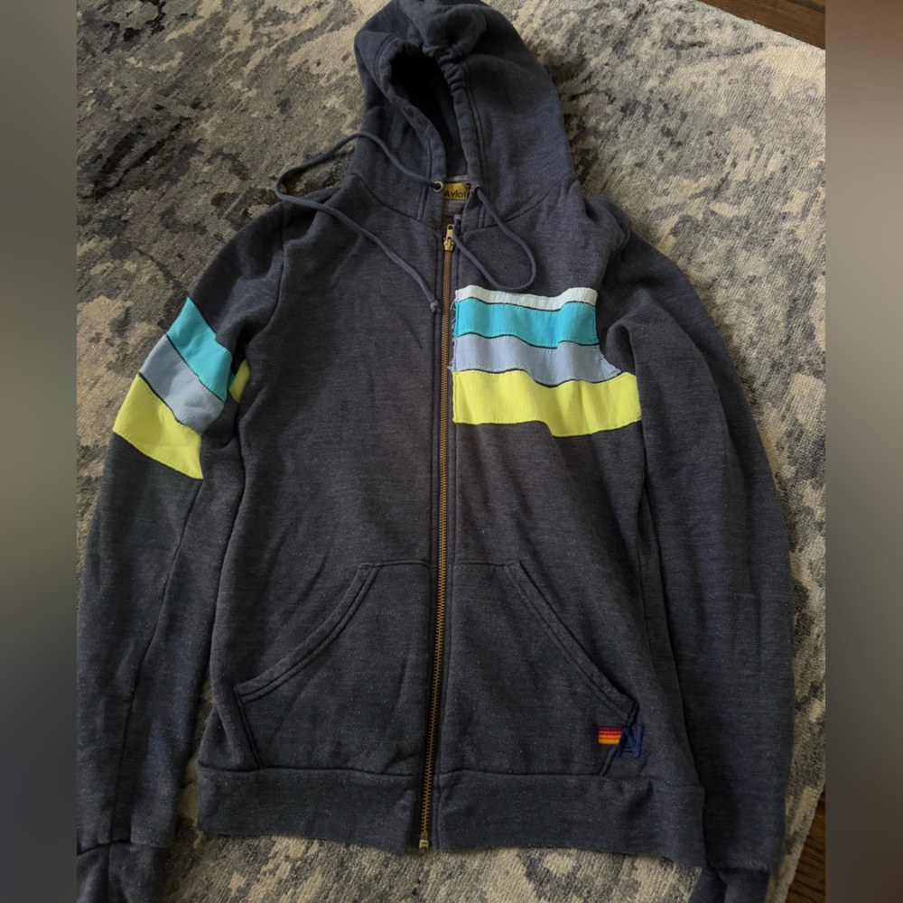 Aviator nation grey striped sweatshirt small